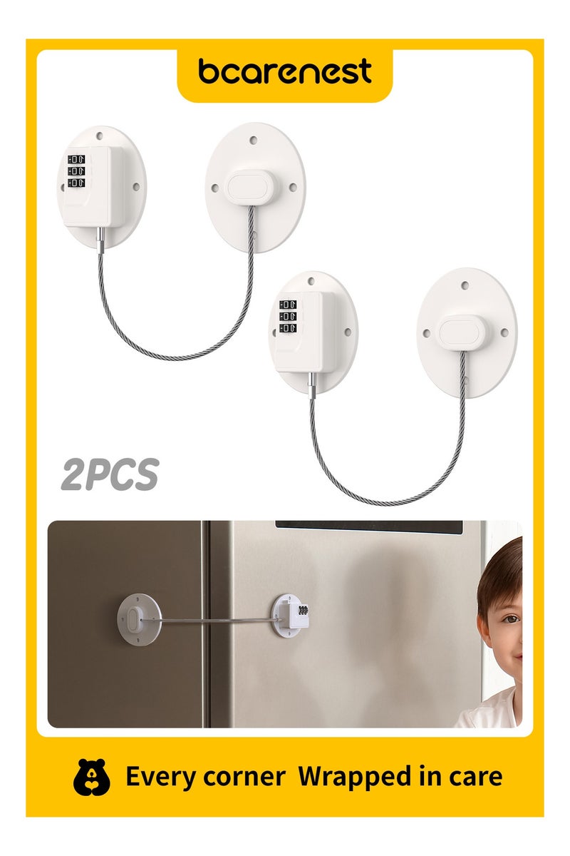 Bcarenest 2-Pack Refrigerator Security Locks with 3-Digit password, Drawer Security Locks for Refrigerators, Doors, Windows, Cabinets, etc. (White). - Image 1
