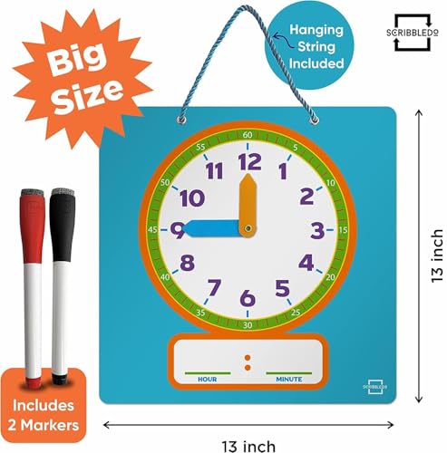 Scribbledo Writable Dry Erase Learning Clock for Kids Write Wipe Demonstration Clock for Kids Learning to Tell Time Classrooms and Homeschool Supplies - Image 5