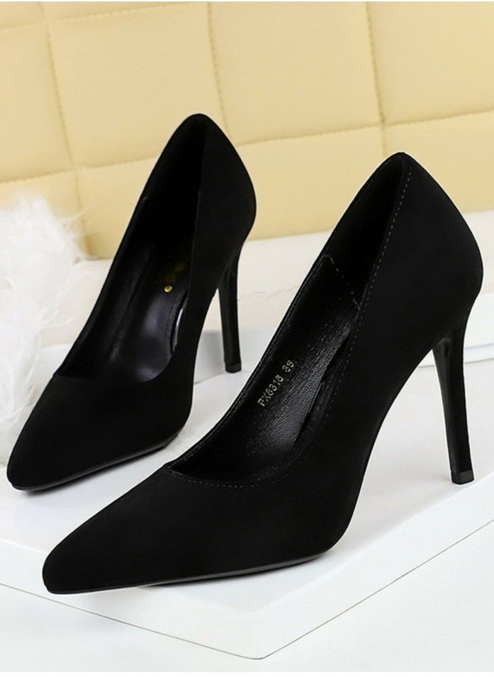 BIGTREE Women's Closed Pointed Toe High Heels Party Stiletto Pumps Black 10CM  - Image 1