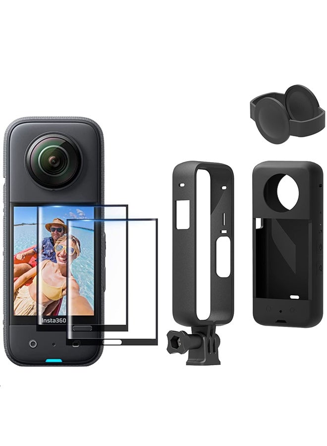 O Ozone Action Camera Accessories Kit for Insta360 ONE X3 Silicone Protective Case & lens Caps + Housing Frame with 1/4" Thread Adapter & Soft Film Screen Protector  - Image 1