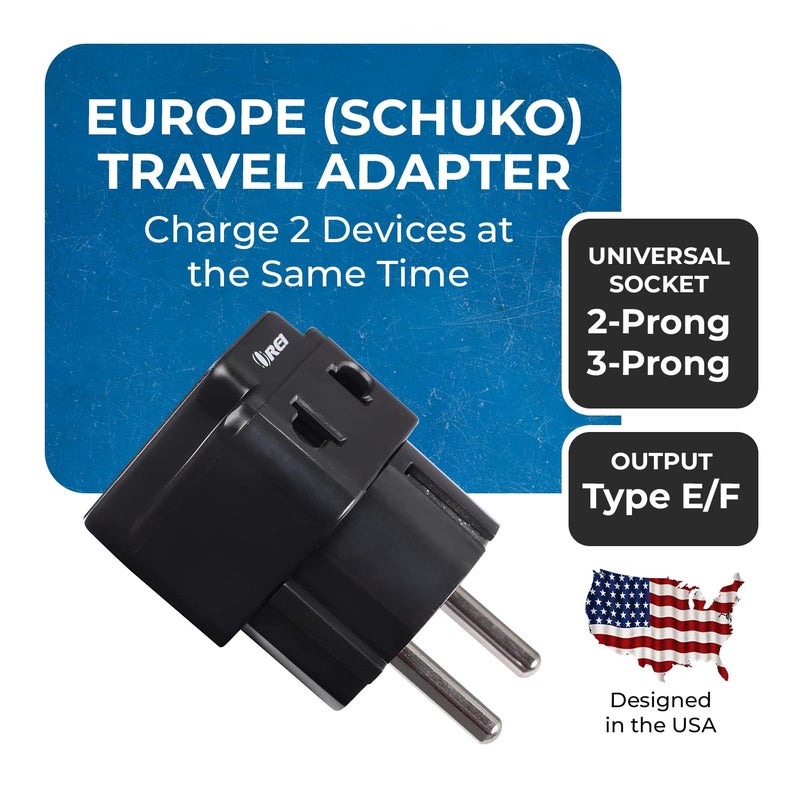 OREI OREI India Europe Travel Adapter India to Europe Schuko Plug Type EF European Plug Adapter 2 in 1 Perfect for Laptop Camera Charger and More CE RoHS Black 5 Years Warranty  - Image 2