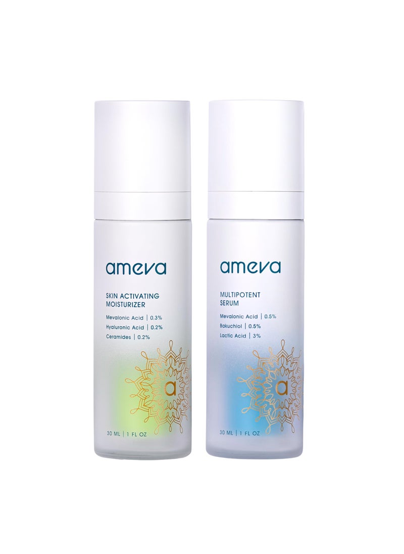 Ameva - AMEVA Mevalonic Acid Multipotent Serum: Plant-Based, Vegan, Boosts Collagen, Hyaluronic Acid, Anti-Aging, Velvety Soft, Enhances Radiance, Reduces Redness, 100% Natural (Rapid Rejuvenating Duo) - Image 1