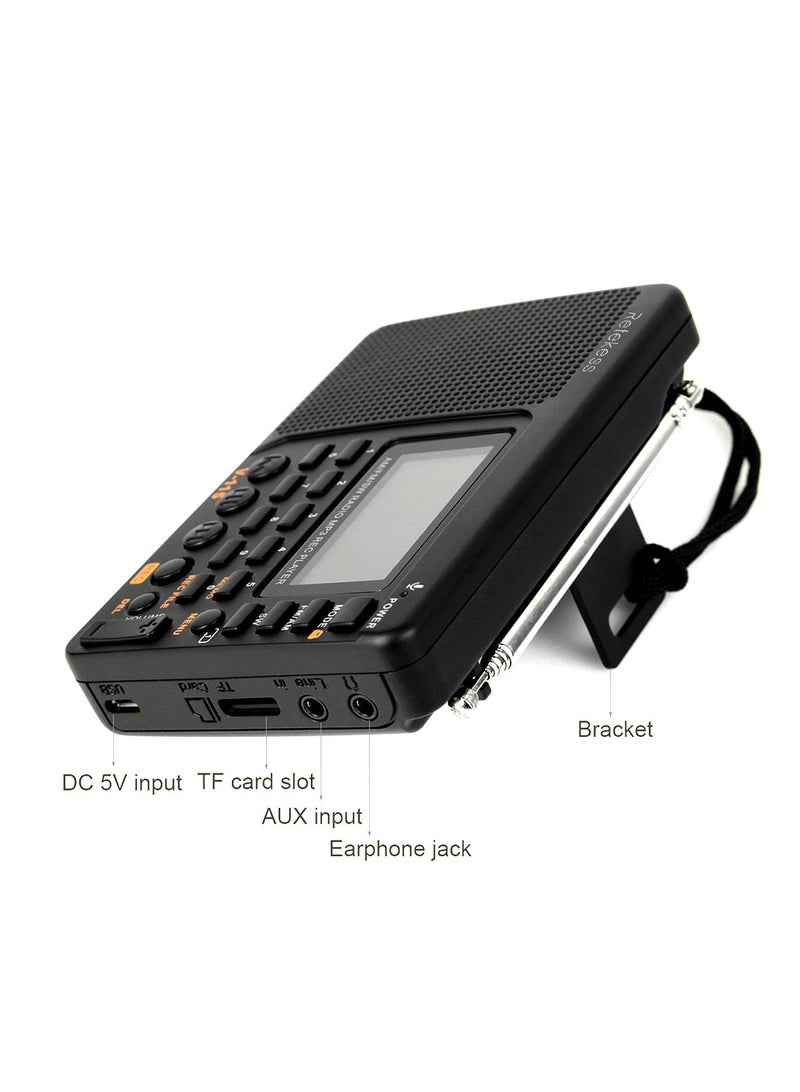 FM/AM/SW Radio Multiband Radio Receiver REC Recorder Bass Sound MP3 Player Speakers with Sleep Timer Black - Image 4