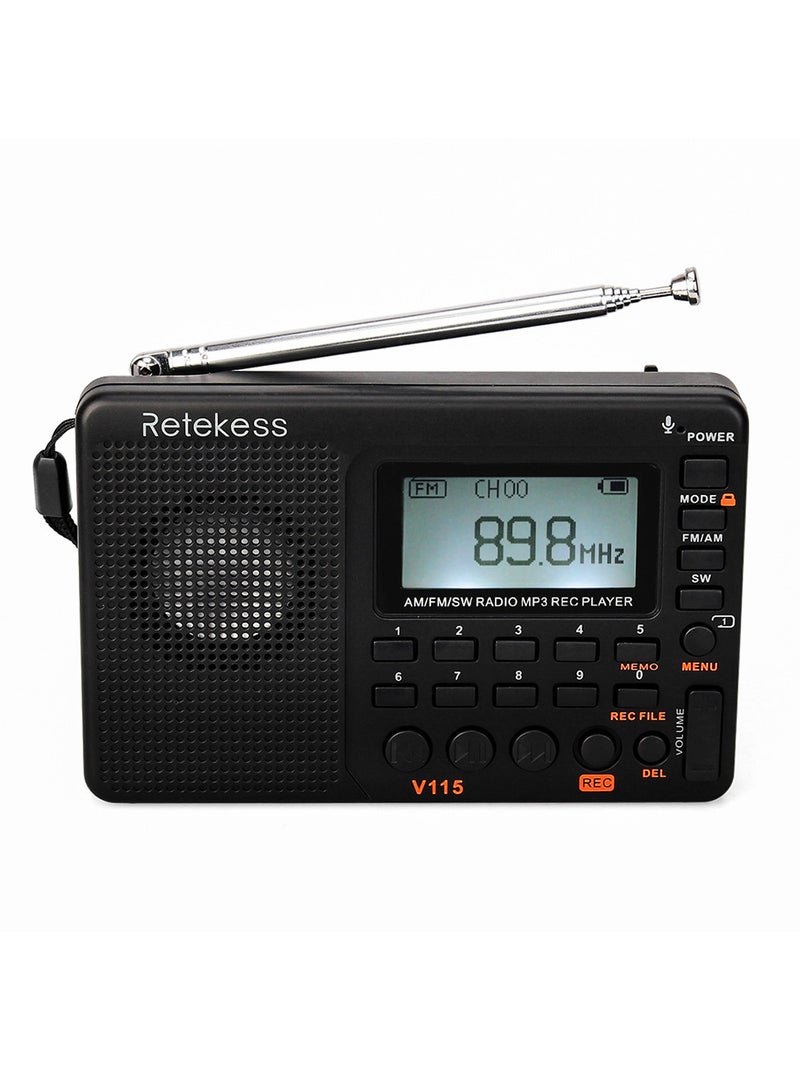 FM/AM/SW Radio Multiband Radio Receiver REC Recorder Bass Sound MP3 Player Speakers with Sleep Timer Black - Image 3