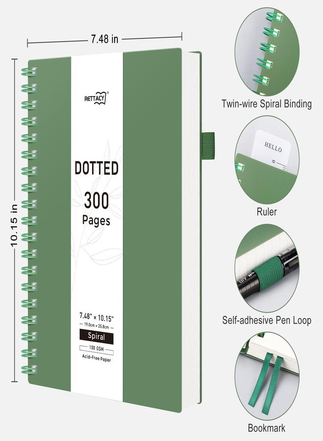 RETTACY Bullet Dotted Journal Notebook, 300 Pages, B5 Medium Size (7.4'' × 10''), 100 GSM Thick Paper, Flexible Plastic Cover, Spiral-bound, for Bullet Journaling, Planning, Tracking (Dark Green) - Image 2