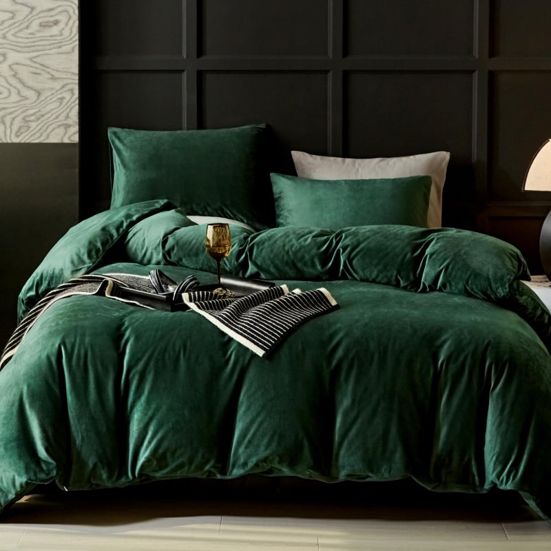 WARMDERN Emerald Green Duvet Cover Queen Size Flannel Duvet Cover Bedding Sets, 3pcs Ultra Soft Luxury Textured Modern Duvet Covers with Zipper Closure(Emerald Green, Queen) - Image 1