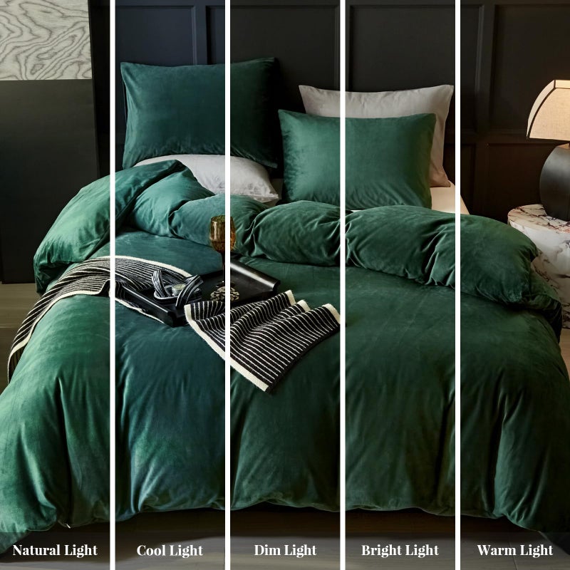WARMDERN Emerald Green Duvet Cover Queen Size Flannel Duvet Cover Bedding Sets, 3pcs Ultra Soft Luxury Textured Modern Duvet Covers with Zipper Closure(Emerald Green, Queen) - Image 3