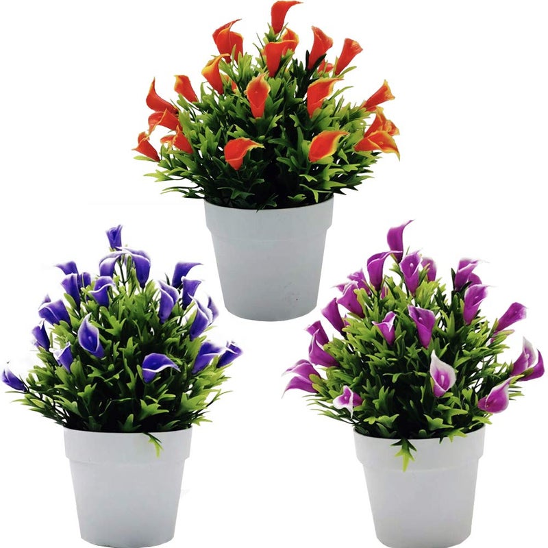 Fycooler Artificial Calla Lily Flowers Potted  3 Pcs Calla Lillies Artificial Flowers Greenery Plants  Artificial Calla Lily in White Pots Home Decor Bridal WeddingOfficeDIY Floral Arrangements