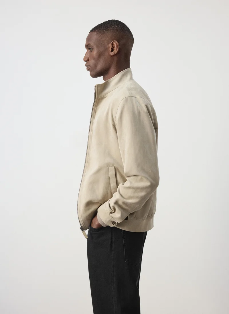 Mango Man 08-BEIGE Suede-Effect Bomber Jacket for Men | Best Price UAE