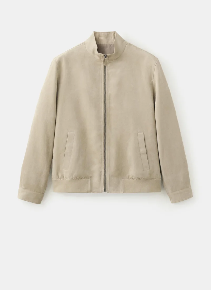 Mango Man 08-BEIGE Suede-Effect Bomber Jacket for Men | Best Price UAE
