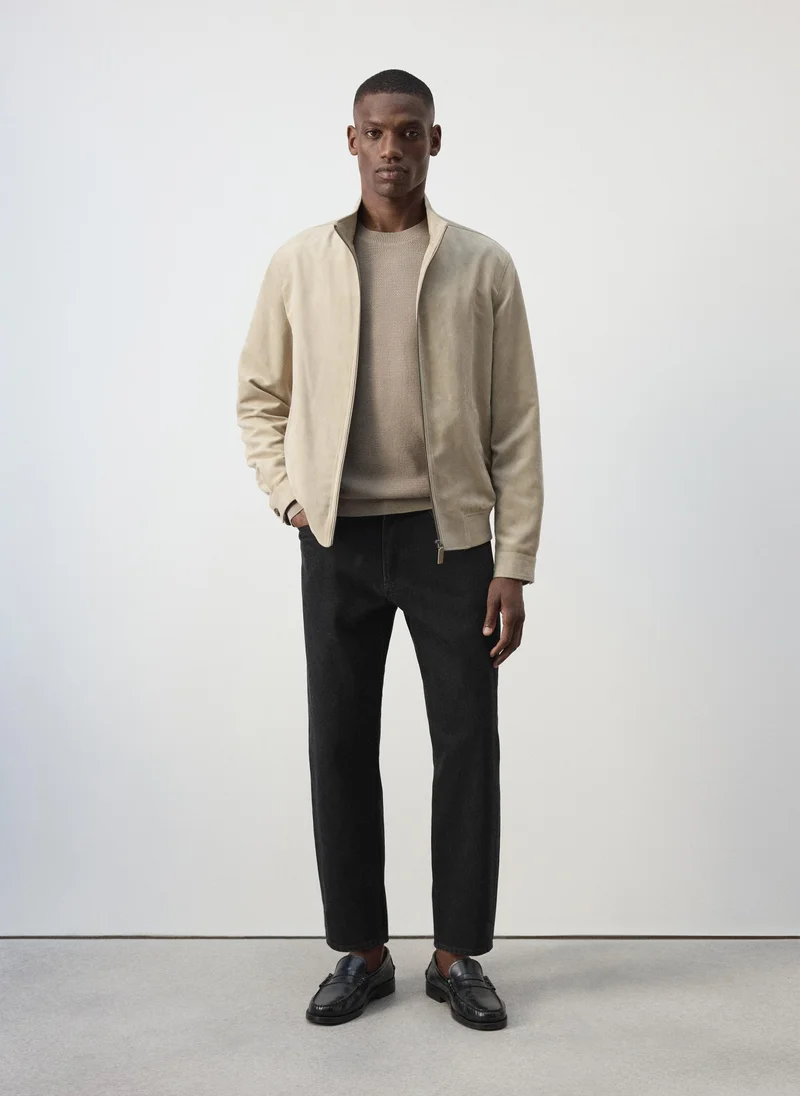 Mango Man 08-BEIGE Suede-Effect Bomber Jacket for Men | Best Price UAE