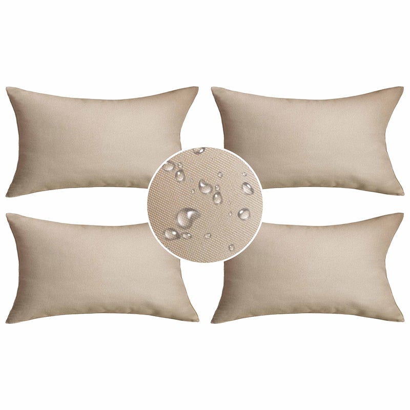Demetex Outdoor Pillow Covers 12x20 Waterproof Lumbar Throw Pillows Rectangle Beige Pillow Cases for Patio Couch Set of 4 12 x 20 Inch Beige