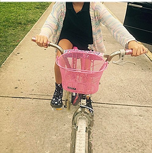 BIRIA Basket with Hooks White, Front, Removable, Wire mesh Small, Kids Bicycle Basket, White - Image 3