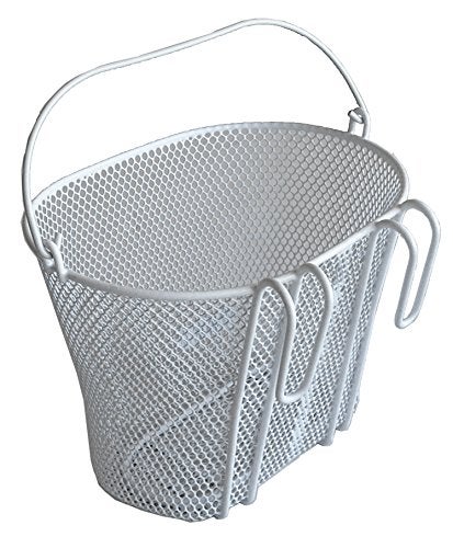 BIRIA Basket with Hooks White, Front, Removable, Wire mesh Small, Kids Bicycle Basket, White - Image 2