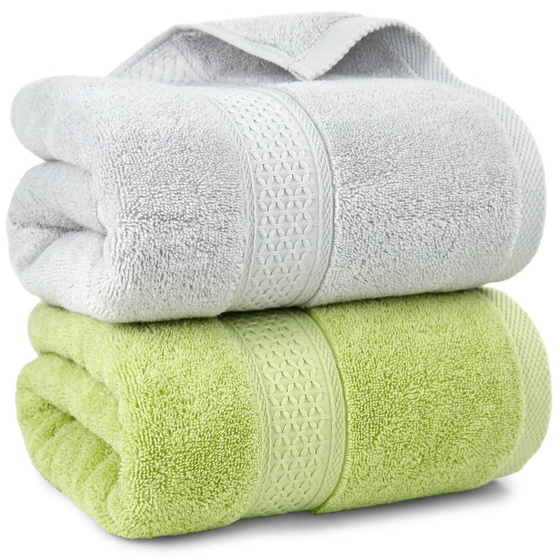 Cleanbear Soft Towels Bath Shower Towel Set for Body Drying Thick and Highly Absorbent Bathroom Towels GrayishWhite  FreshGreen