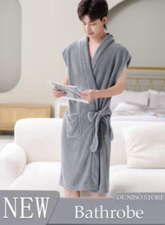 Men's Bath Robe, Wearable Bath Towel with Side Pocket Wrap Shower Wrap Towel Dress Bathrobe Waffle Spa Towel Robes with Adjustable Closure Quick Dry Lightweight Cover Up  - Image 1