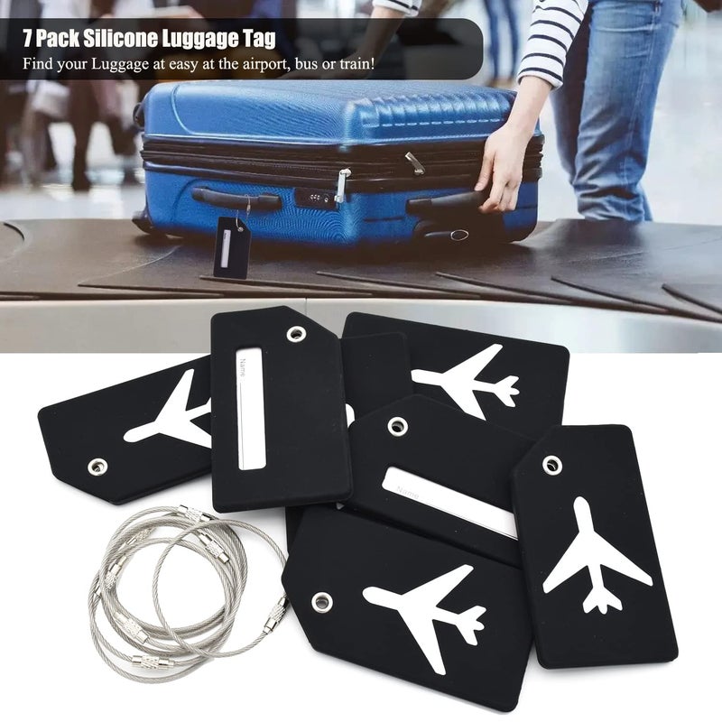 MODENGKONGJIAN 7 Pack Silicone Luggage Tag Baggage Handbag Travel Suitcase Tags with Name ID Card Perfect to Quickly Spot Luggage Suitcase (Black - Image 5