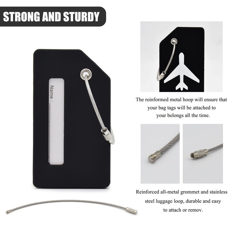 MODENGKONGJIAN 7 Pack Silicone Luggage Tag Baggage Handbag Travel Suitcase Tags with Name ID Card Perfect to Quickly Spot Luggage Suitcase (Black - Image 2