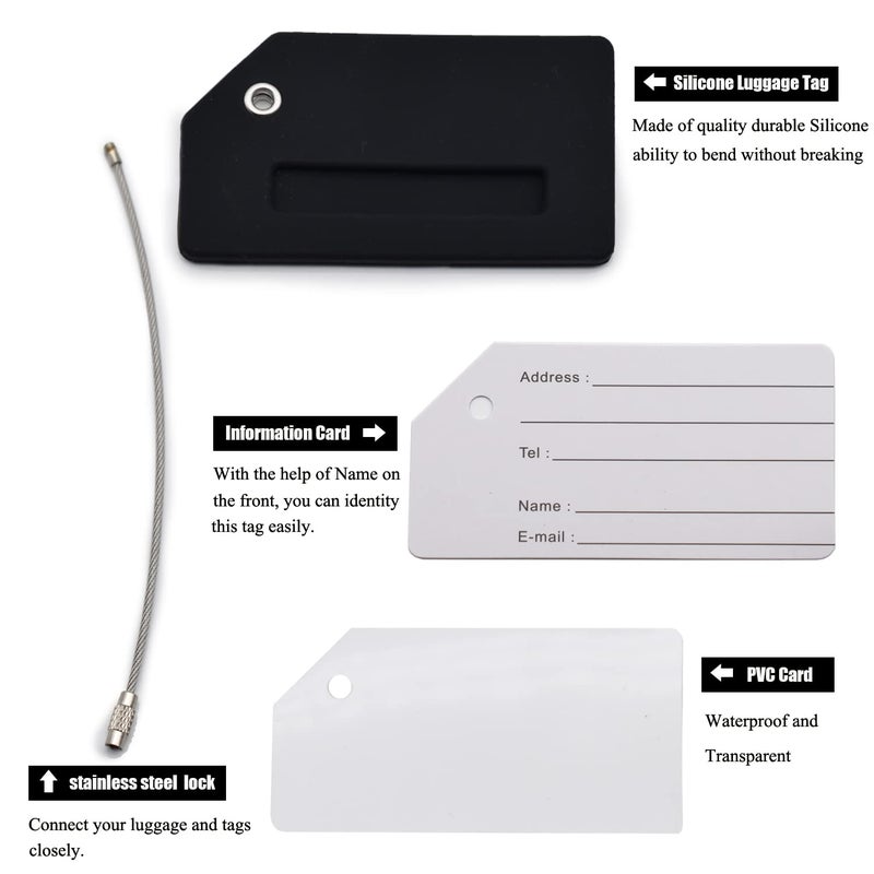 MODENGKONGJIAN 7 Pack Silicone Luggage Tag Baggage Handbag Travel Suitcase Tags with Name ID Card Perfect to Quickly Spot Luggage Suitcase (Black - Image 4
