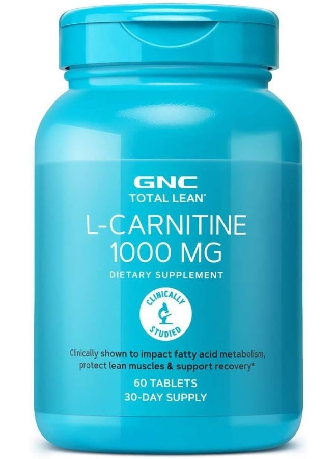 GNC توتال لين L-كارنيتين 1000 ملغ، 60 قرص، يدعم التعافي ونمو العضلات النحيفة - Image 1
