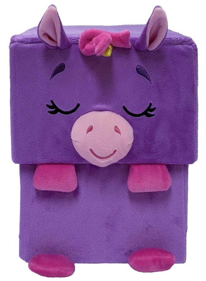 Happy Nappers: Adorable Storables - Unicorn - Purple & Pink - 8” Character Box & Surprise 8” Plush Toy w/Weighted Paws, Square Storage Bin, Kids 1+ - Image 3