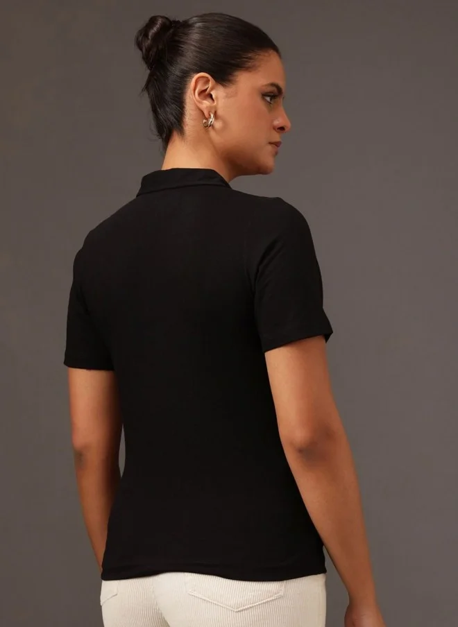 MINT STREET Black Cotton T-Shirt for Women