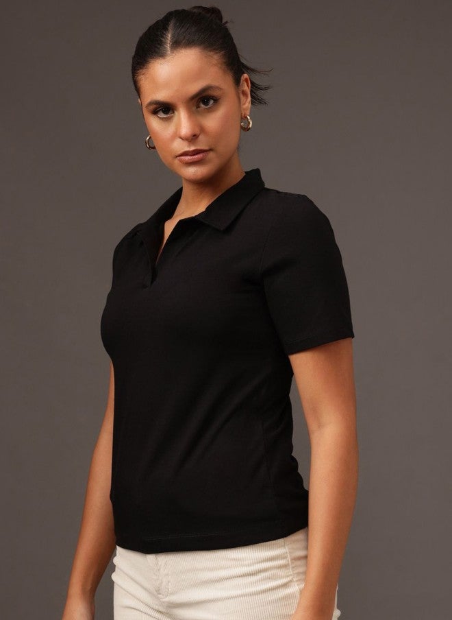 MINT STREET Black Cotton T-Shirt for Women - Image 3