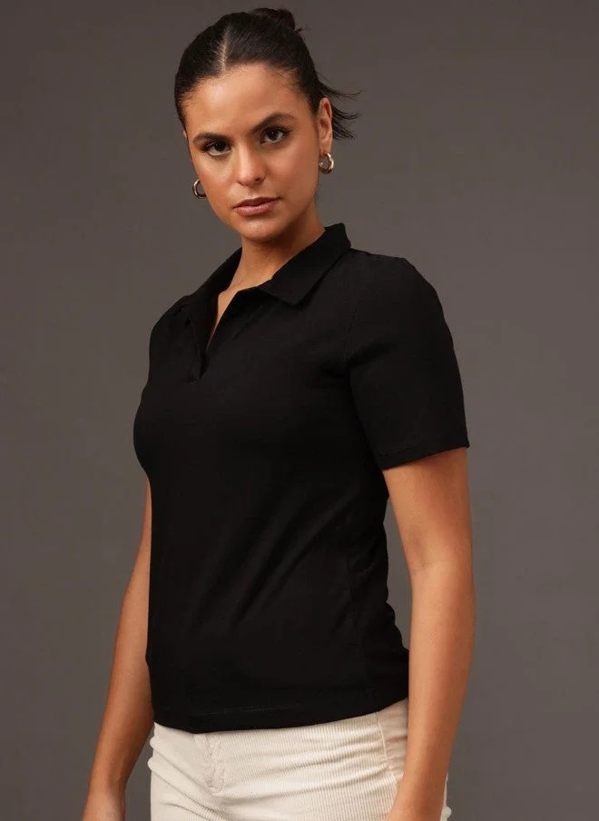 MINT STREET Black Cotton T-Shirt for Women