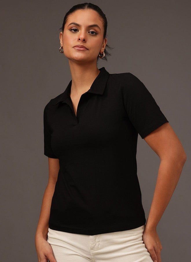 MINT STREET Black Cotton T-Shirt for Women - Image 1