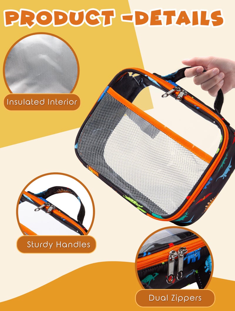 BLUEFAIRY Clear Backpack for School with Lunch Box for Kids Boys Girls Large PVC See Through Bookbag and Lunch Bag for Elementary 17 Inch Heavy Duty Transparent Bags for Stadium (Dinosaur, Orange) - Image 5
