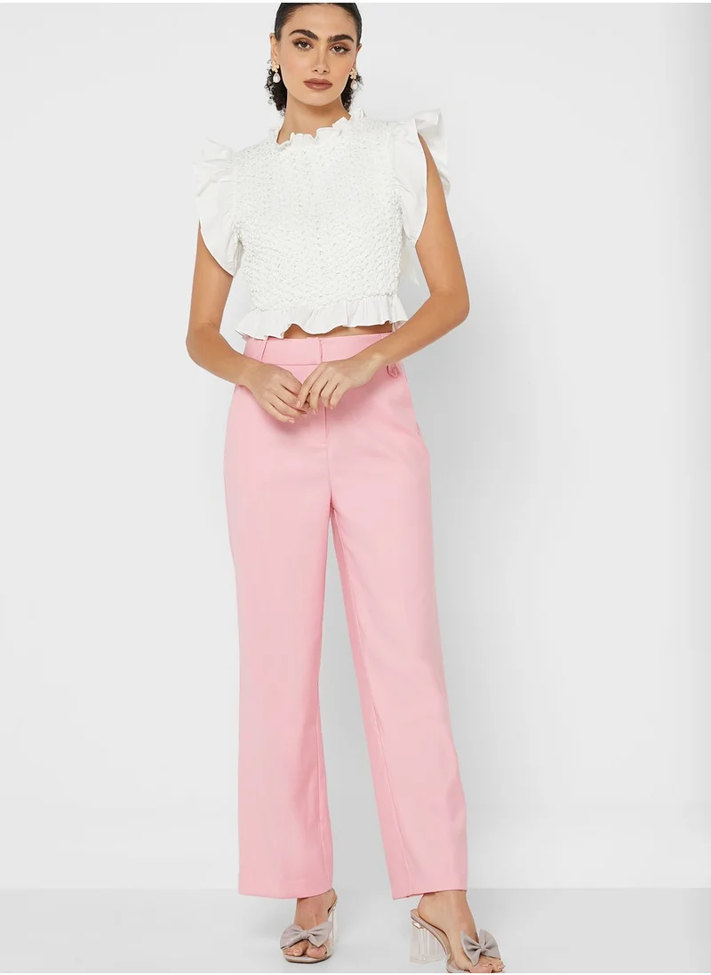 LOST INK Textured Frill Sleeve Detail Top