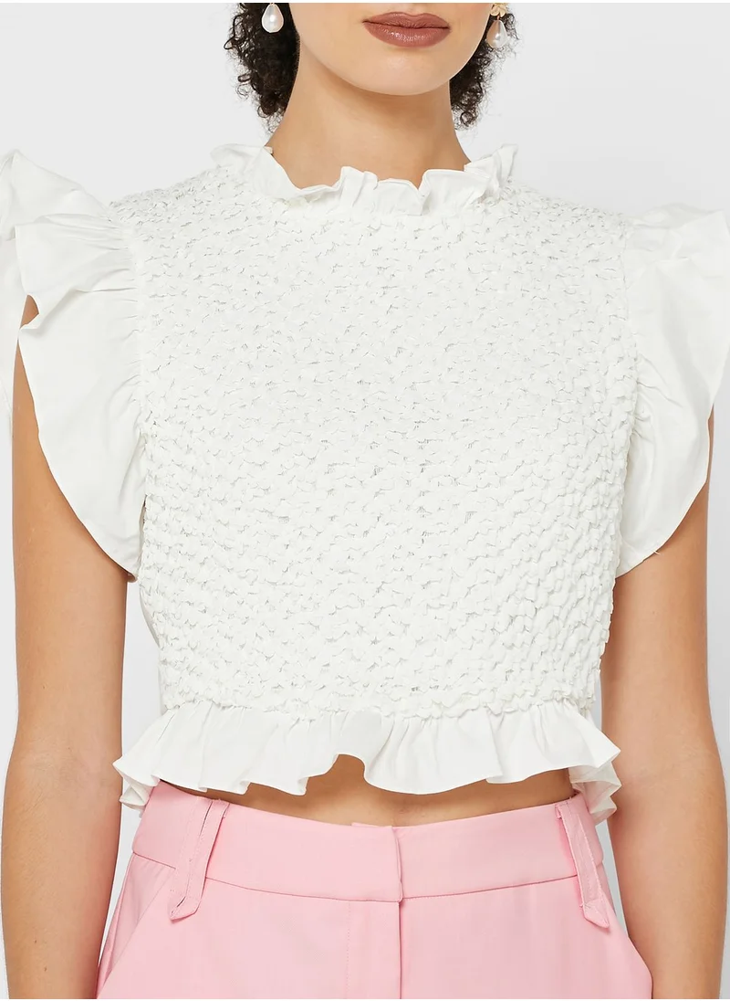 LOST INK Textured Frill Sleeve Detail Top