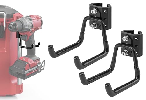 BPOPO 2 Pack Hooks Compatible for Milwaukee Packout Toolbox Rail,Heavy-Duty Storage Hooks for Holding Power Drills,Ropes, Hoses,No-Drill Installation for Easy Packout Toolbox Storage Tools - Image 1