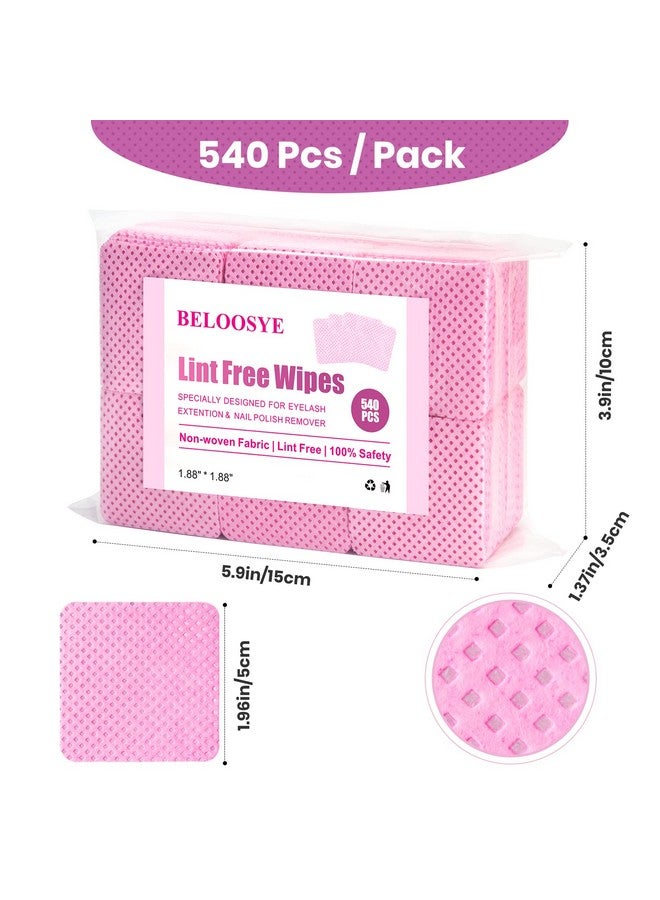 BELOOSYE 540 PCS Lint Free Nail Wipes, Eyelash Extension Glue Wipes, Super Absorbent Soft Non-woven Fabric Nail Polish Remover Wipes, Cleaning Pad Cloth for Lash Extension Supplies & Nail Polish Bottle(Pink)  - Image 2