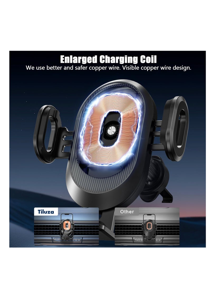 Wireless Car Charger, 15W Qi Fast Charging Auto Clamping Car Charger Phone Holder Mount, Touch Control Air Vent Cell Phone Holder for iPhone 15/14/13, Samsung S23/S22, Pixel 7, etc