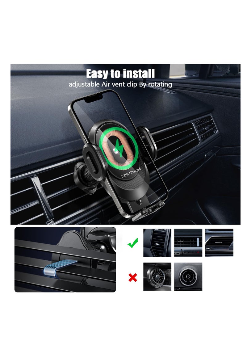 Wireless Car Charger, 15W Qi Fast Charging Auto Clamping Car Charger Phone Holder Mount, Touch Control Air Vent Cell Phone Holder for iPhone 15/14/13, Samsung S23/S22, Pixel 7, etc