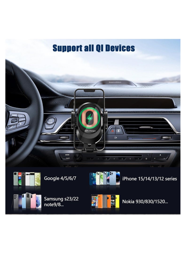 Wireless Car Charger, 15W Qi Fast Charging Auto Clamping Car Charger Phone Holder Mount, Touch Control Air Vent Cell Phone Holder for iPhone 15/14/13, Samsung S23/S22, Pixel 7, etc