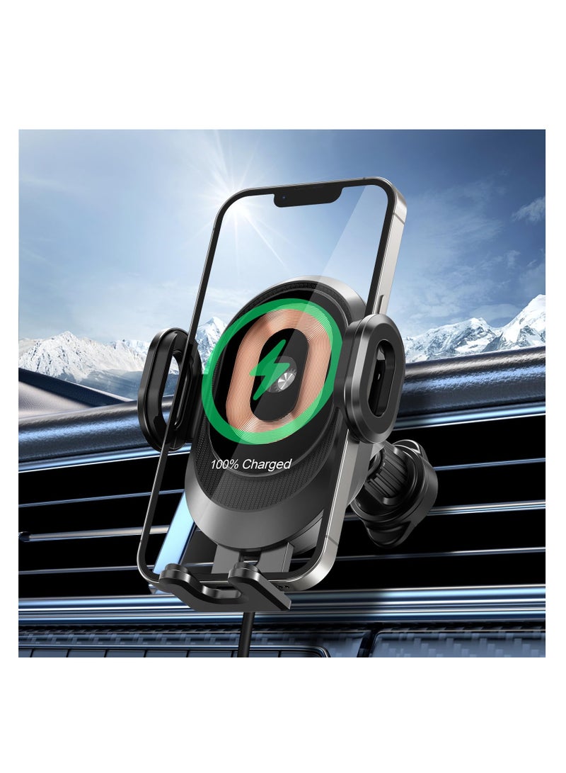 Wireless Car Charger, 15W Qi Fast Charging Auto Clamping Car Charger Phone Holder Mount, Touch Control Air Vent Cell Phone Holder for iPhone 15/14/13, Samsung S23/S22, Pixel 7, etc