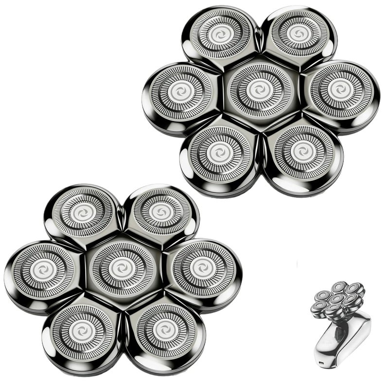 CLLFUU 2Pack Fit for SHPAVVER Replacement Heads,7 Blade Floating Head Fit for Cyruzi Replacement Head,Compatible with SHPAVVER/Cyruzi Head Shavers for Bald Men,Magnetic IPX7 Waterproof Shaver Heads. - Image 1