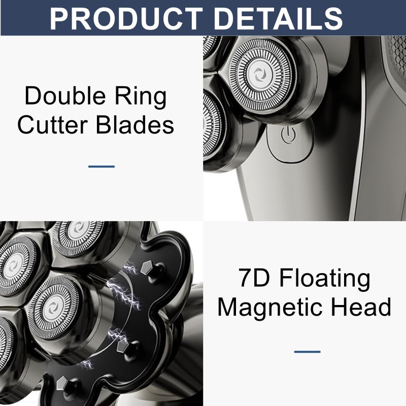 CLLFUU 2Pack Fit for SHPAVVER Replacement Heads,7 Blade Floating Head Fit for Cyruzi Replacement Head,Compatible with SHPAVVER/Cyruzi Head Shavers for Bald Men,Magnetic IPX7 Waterproof Shaver Heads. - Image 3