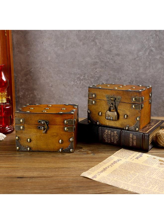 Bluejw European-style Retro Jewelry Storage Box Desktop Debris Filing Box Children's Hand Account Treasure Box Wooden Cosmetic Box With Lock  - Image 3