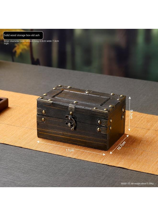Bluejw European-style Retro Jewelry Storage Box Desktop Debris Filing Box Children's Hand Account Treasure Box Wooden Cosmetic Box With Lock  - Image 1