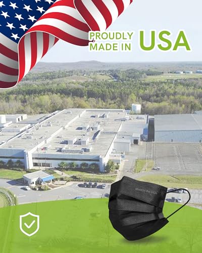 FriCARE Made in USA Disposable Face Masks, 4-Ply ASTM Level 3 Medical Grade, Breathable & Comfortable for Adult Daily Work/Sun Protection, 50 Pack Black - Image 2