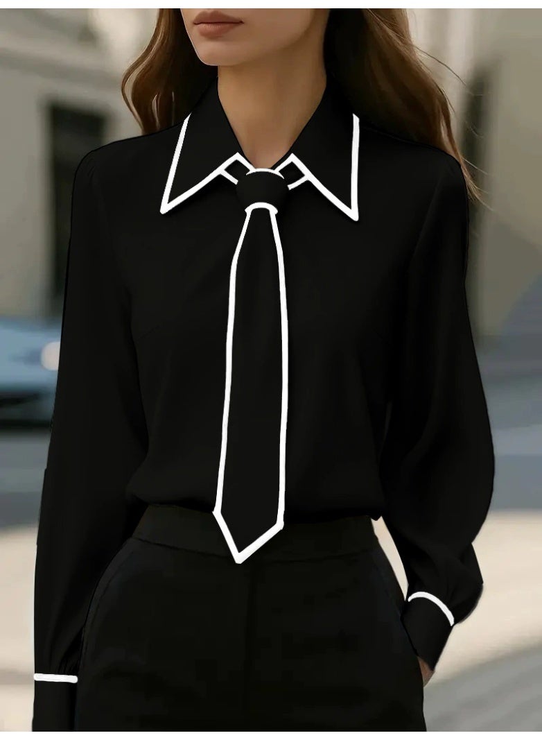 general Women Bow Tie Neck Blouse Long Sleeve Shirt Elegant Business Casual Dressy Top for Office Work - Image 1