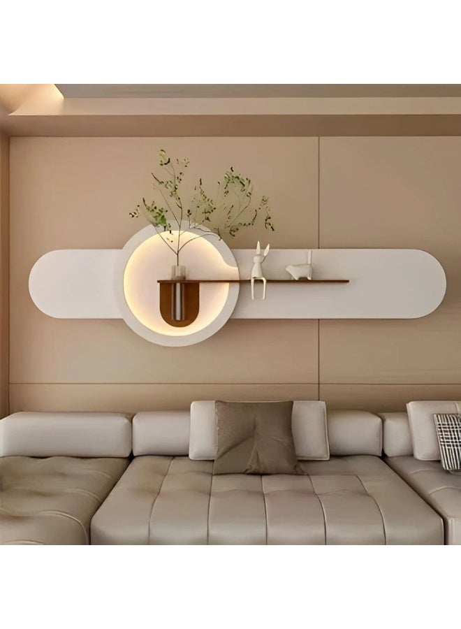 Gardenia Moon Plate – Hidden Light Wall Art with Glass Rose Holder and Remote Control – Elegant Illuminated Decorative Panel for Living Room, Entrance, or Bedroom – Premium Wooden Design with Round Mirror Accent ( Cream Branches ) - Image 1