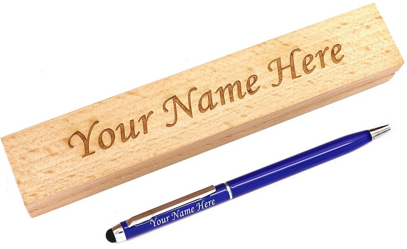 CrownLit Metal Ball Pen with Name Printing, Blue Pen, Blue Refill in a Personalised Box - Image 1