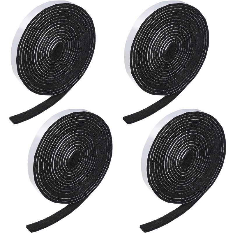 Zonon 4 Rolls 120 Inch Felt Strip with Adhesive Backing Felt Tapes Furniture Strip Rolls Self Stick Heavy Duty Polyester for Protecting Furniture and DIY AdhesiveBlack05 Inch