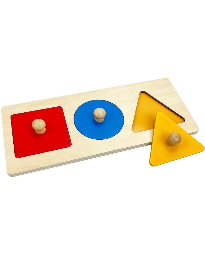 Montessori Multiple Shape Puzzle, First Shapes Jumbo Knob Wooden Puzzle Geometric Shape Puzzle Toddler Preschool Learning Material Sensorial Toy for Toddler Shape & Color Sorter (3 Pieces) - Image 1