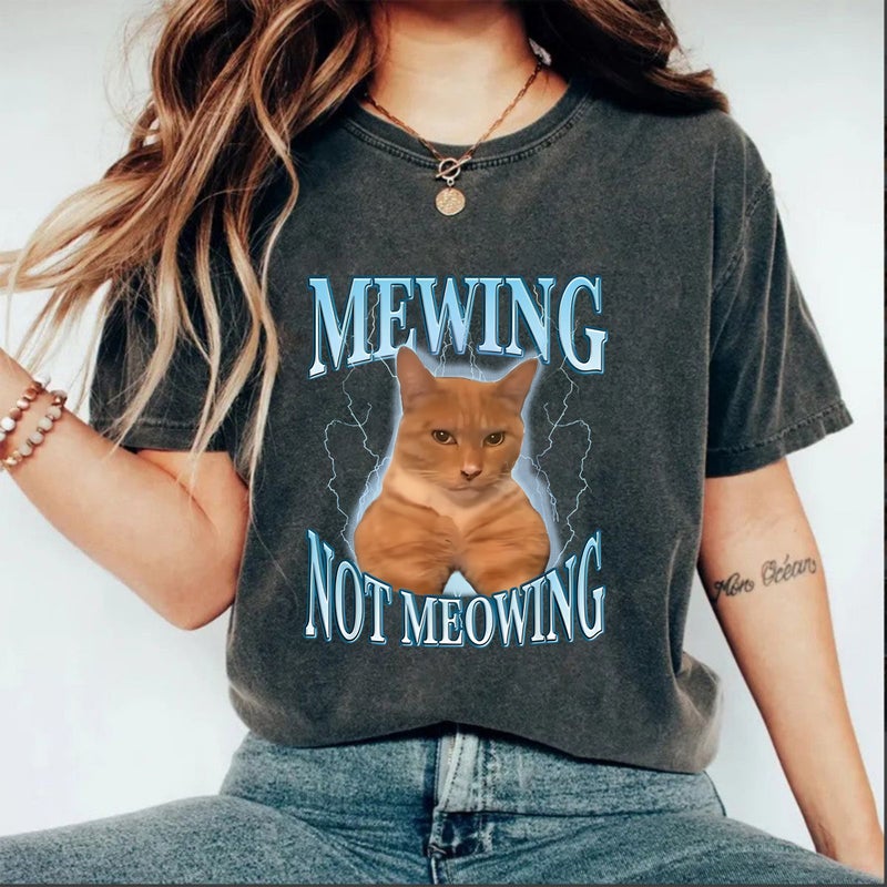Women'S Summer American Retro Street Heavy Cotton Washed Old T-Shirt Men'S And Women'S Cat Printed T-Shirt - Image 1