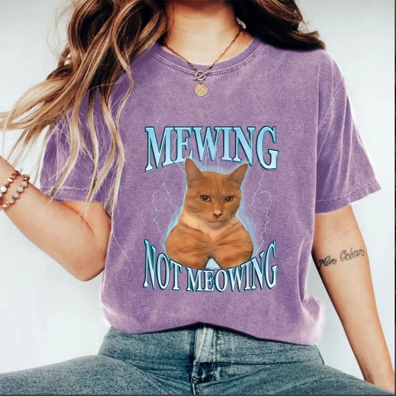 Women'S Summer American Retro Street Heavy Cotton Washed Old T-Shirt Men'S And Women'S Cat Printed T-Shirt - Image 2
